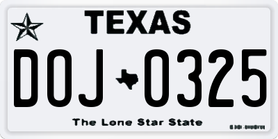 TX license plate DOJ0325