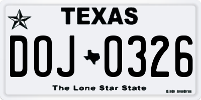 TX license plate DOJ0326