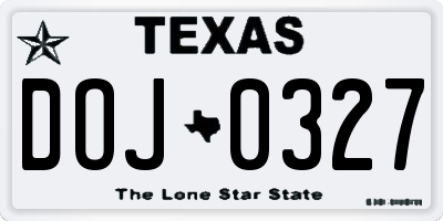 TX license plate DOJ0327