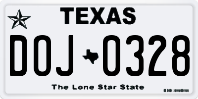 TX license plate DOJ0328