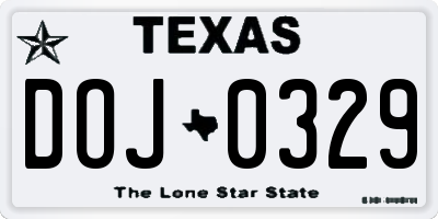 TX license plate DOJ0329
