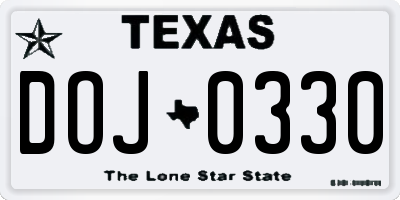 TX license plate DOJ0330