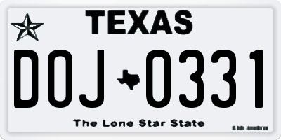 TX license plate DOJ0331