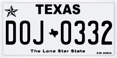 TX license plate DOJ0332