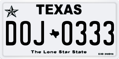TX license plate DOJ0333