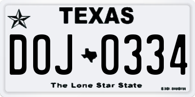 TX license plate DOJ0334
