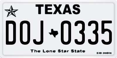 TX license plate DOJ0335