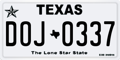 TX license plate DOJ0337