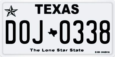 TX license plate DOJ0338