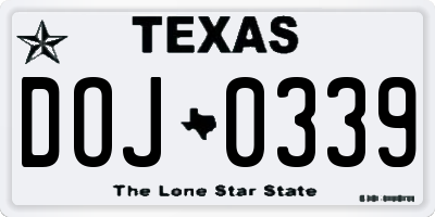 TX license plate DOJ0339