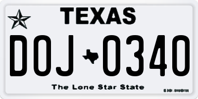 TX license plate DOJ0340