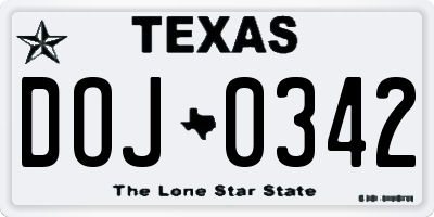 TX license plate DOJ0342