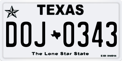 TX license plate DOJ0343