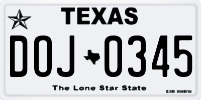 TX license plate DOJ0345