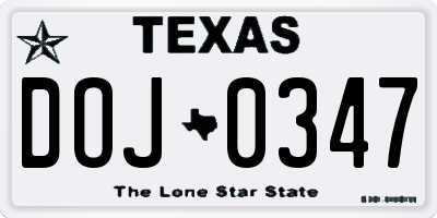 TX license plate DOJ0347