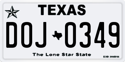 TX license plate DOJ0349