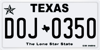 TX license plate DOJ0350