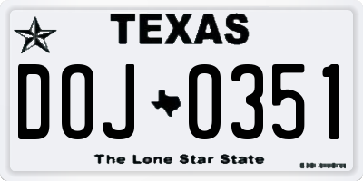 TX license plate DOJ0351