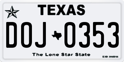 TX license plate DOJ0353