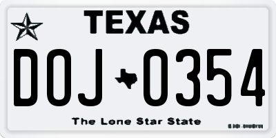 TX license plate DOJ0354
