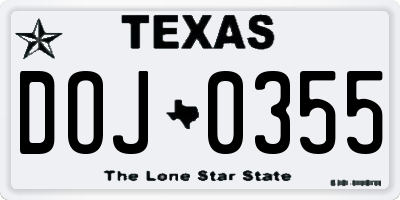 TX license plate DOJ0355