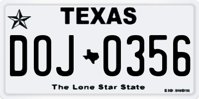 TX license plate DOJ0356