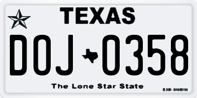 TX license plate DOJ0358