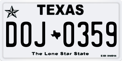 TX license plate DOJ0359