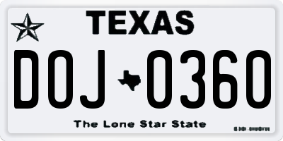 TX license plate DOJ0360