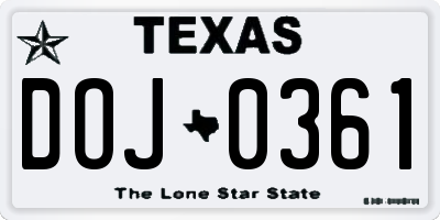TX license plate DOJ0361
