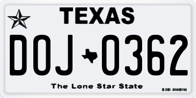 TX license plate DOJ0362