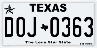TX license plate DOJ0363