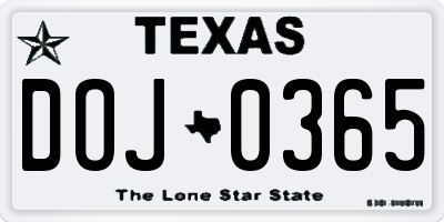 TX license plate DOJ0365