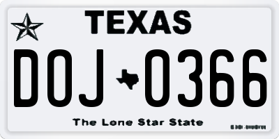 TX license plate DOJ0366