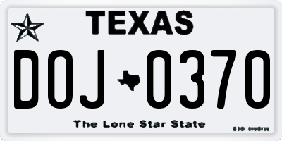 TX license plate DOJ0370