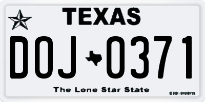 TX license plate DOJ0371