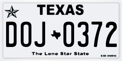 TX license plate DOJ0372