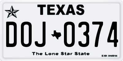 TX license plate DOJ0374