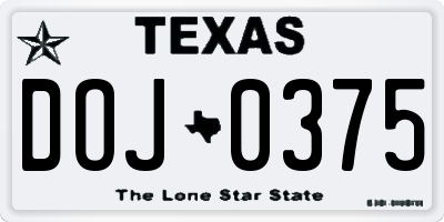 TX license plate DOJ0375