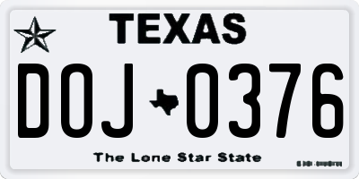 TX license plate DOJ0376