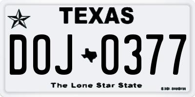 TX license plate DOJ0377