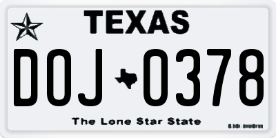 TX license plate DOJ0378