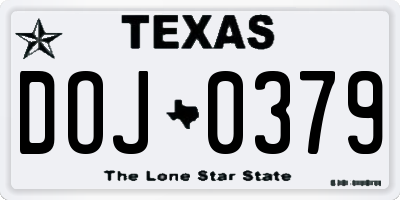 TX license plate DOJ0379