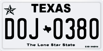 TX license plate DOJ0380