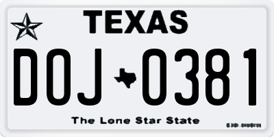 TX license plate DOJ0381