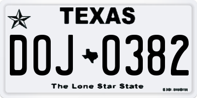 TX license plate DOJ0382