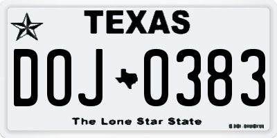 TX license plate DOJ0383