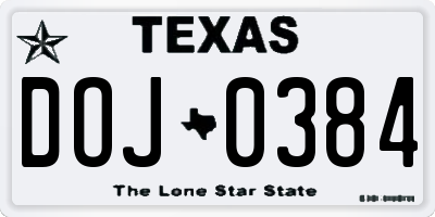 TX license plate DOJ0384