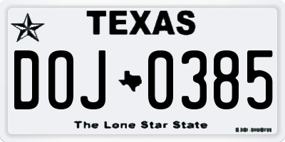TX license plate DOJ0385