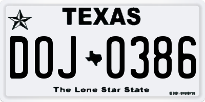 TX license plate DOJ0386